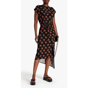 Paco RABANNE Asymmetric wrap-effect printed jersey maxi dress Fireworks Designer
